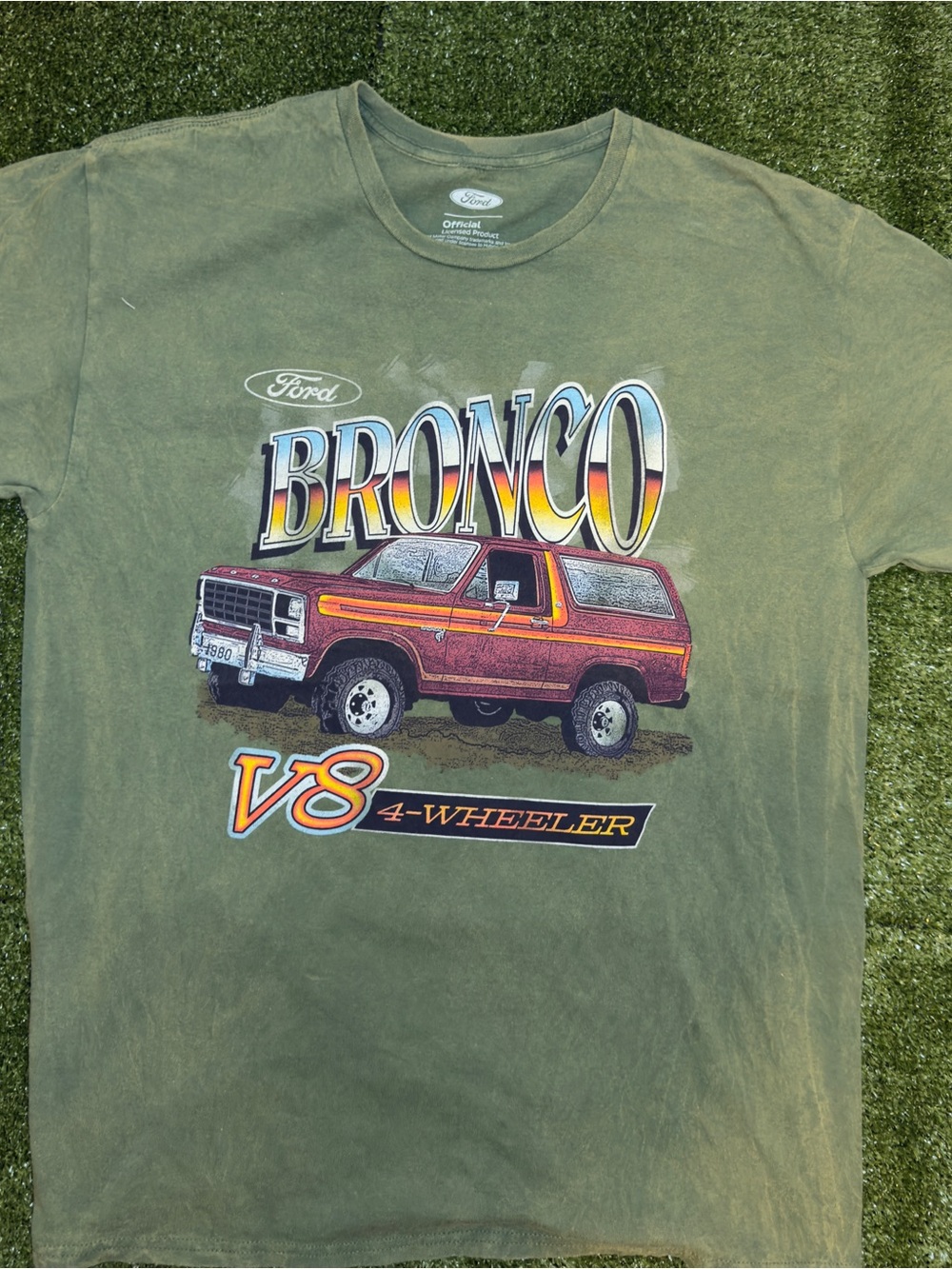 Ford Bronco Graphic Tee in Olive Green with Maroon Truck